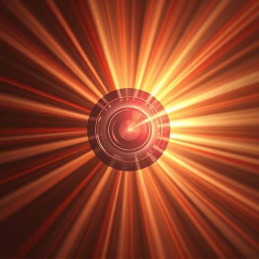 An abstract image representing the mission and vision of Luminous Lens Studios: two beams of light converging to form a video camera lens